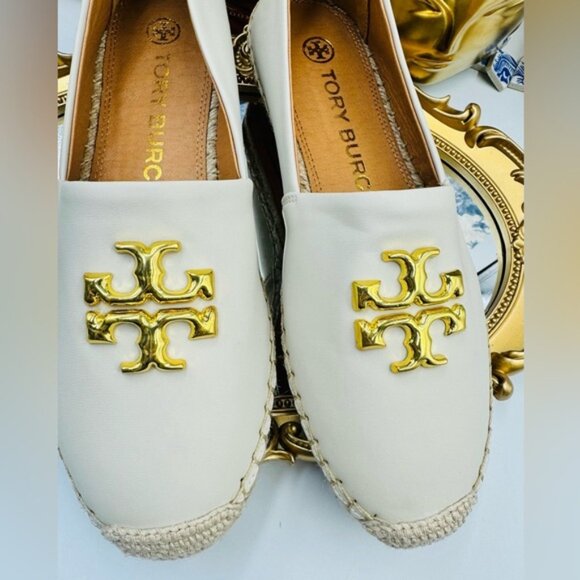 🆕  TORY BURCH 🧿 NWOB Eleanor Logo Leather Espadrilles, New Cream, Sz 8 - Picture 6 of 16
